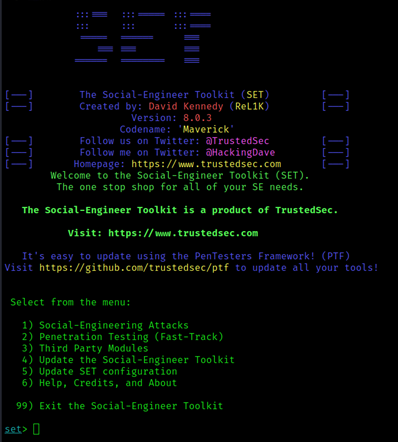Social Engineer's Toolkit on Kali Linux