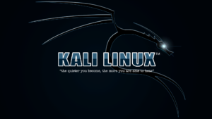 Kali Linux interface with various security testing tools.