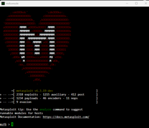 Metasploit framework interface for penetration testing.